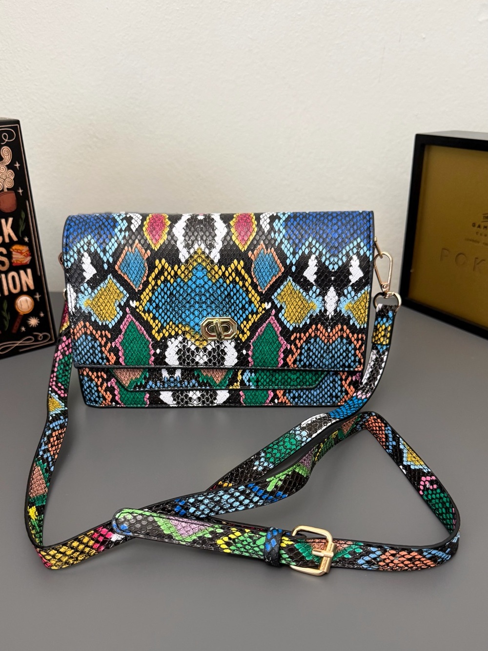 Colorful Snake Print Crossbody Bag for Women, Faux Leather Shoulder Bag